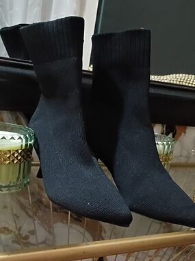 Black Knit Sock Ankle Boots